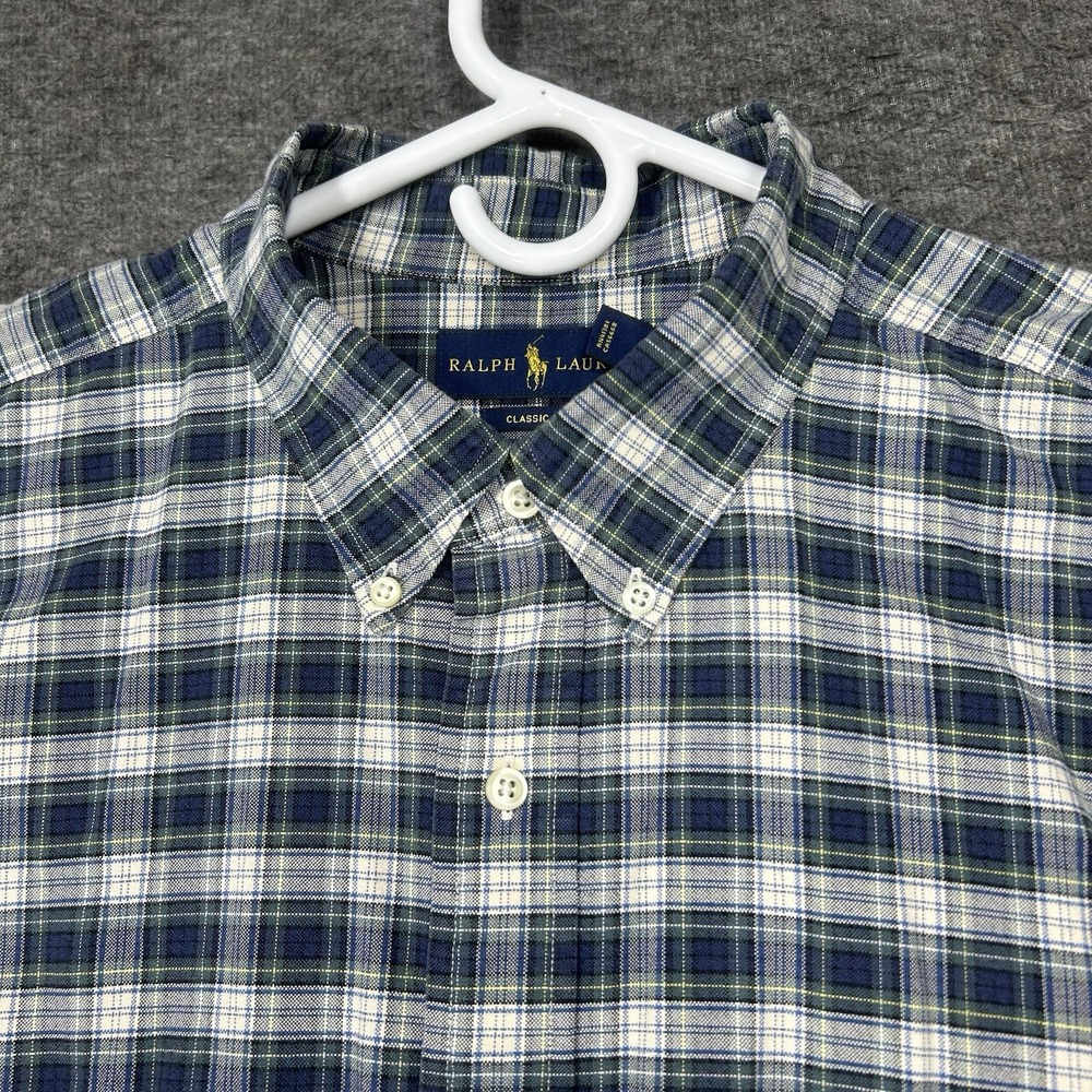 Ralph Lauren Shirt Mens 2XB Green Plaid Button Down Oxford Long Sleeve Preppy‎